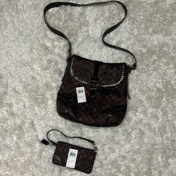 Set (2 pc) Coach Studded Lurex Flap Duffel & Matching Wristlet - Picture 4 of 16